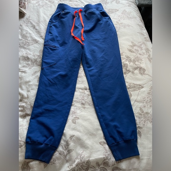 Figs Blue Zamora Joggers Orange Drawstring Small Medical Scrubs Vet Nurse Doctor - Picture 1 of 7